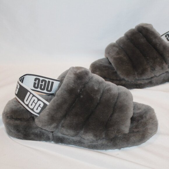 NEW UGG WOMEN'S FLUFF YEAH GRAY SHEARLING SLIPPER SANDALS - Picture 2 of 6